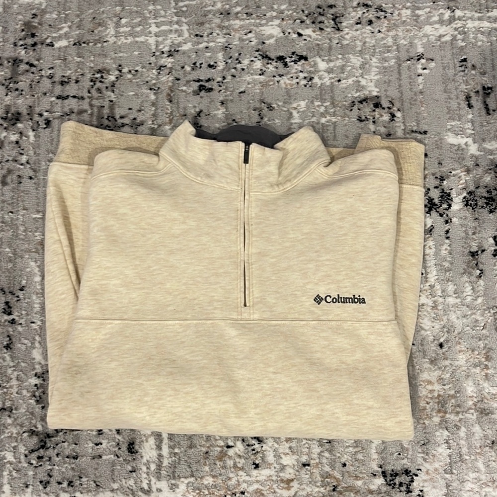 Mens Beige Columbia Half Zip Sweater. Size XXL